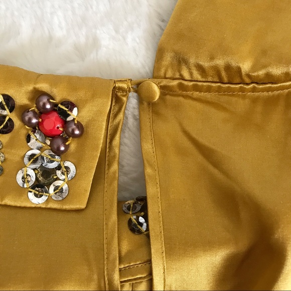 Boden Gold Silk Blend Embellished Collar Sleeveless Blouse US14 - Picture 9 of 12